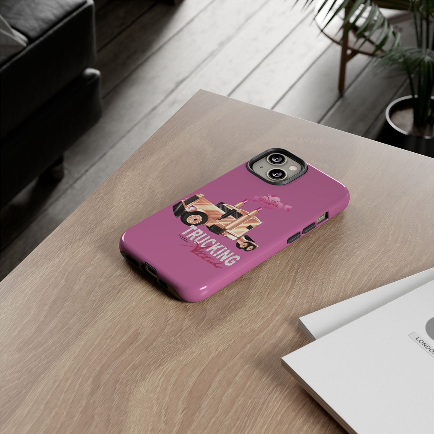 Trucking Phone Case - Tough Cases with Pink Truck Design