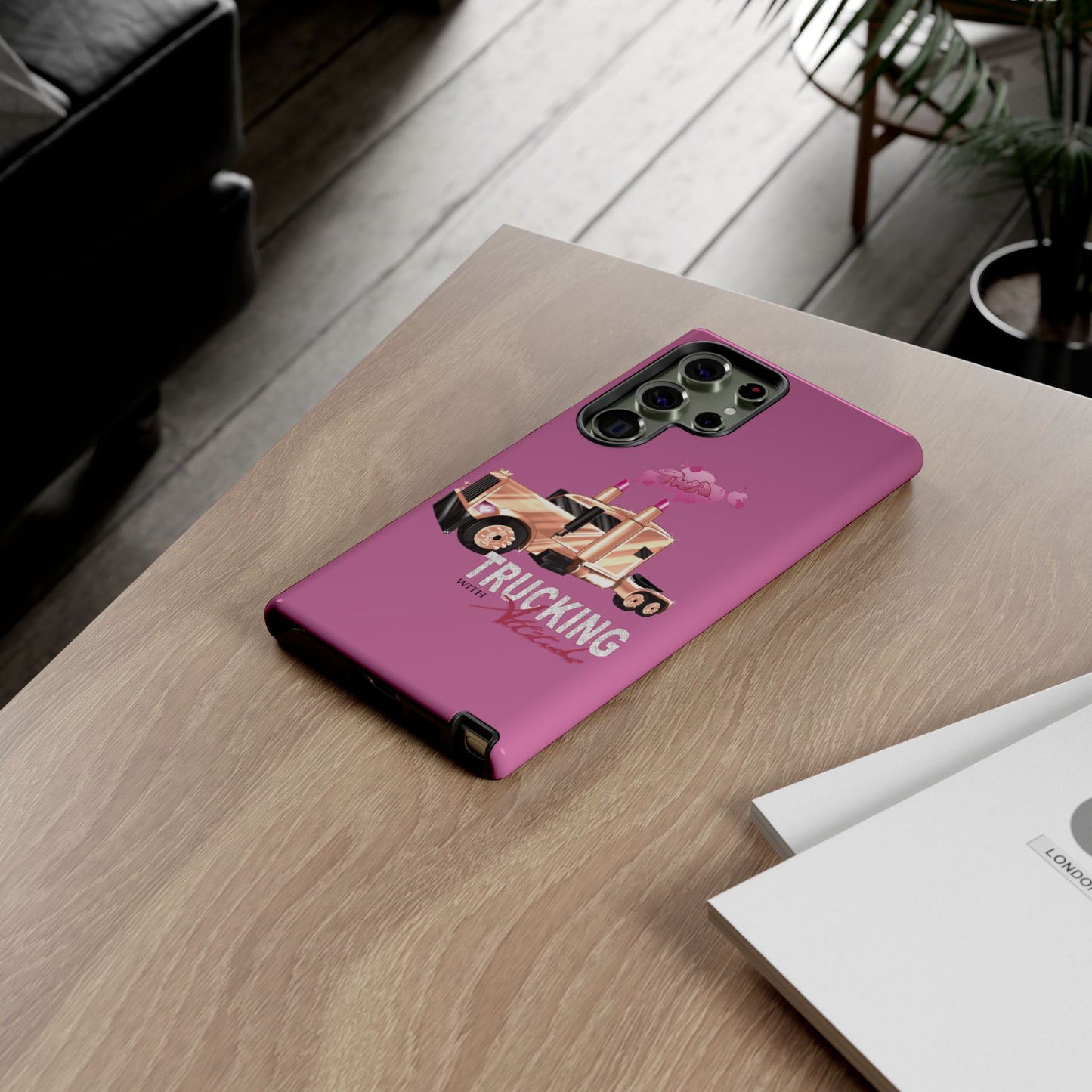 Trucking Phone Case - Tough Cases with Pink Truck Design