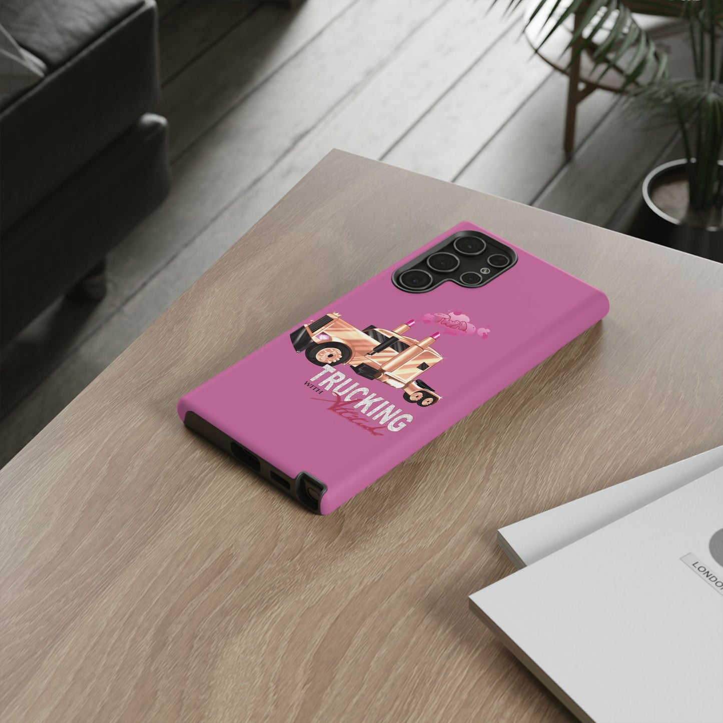 Trucking Phone Case - Tough Cases with Pink Truck Design