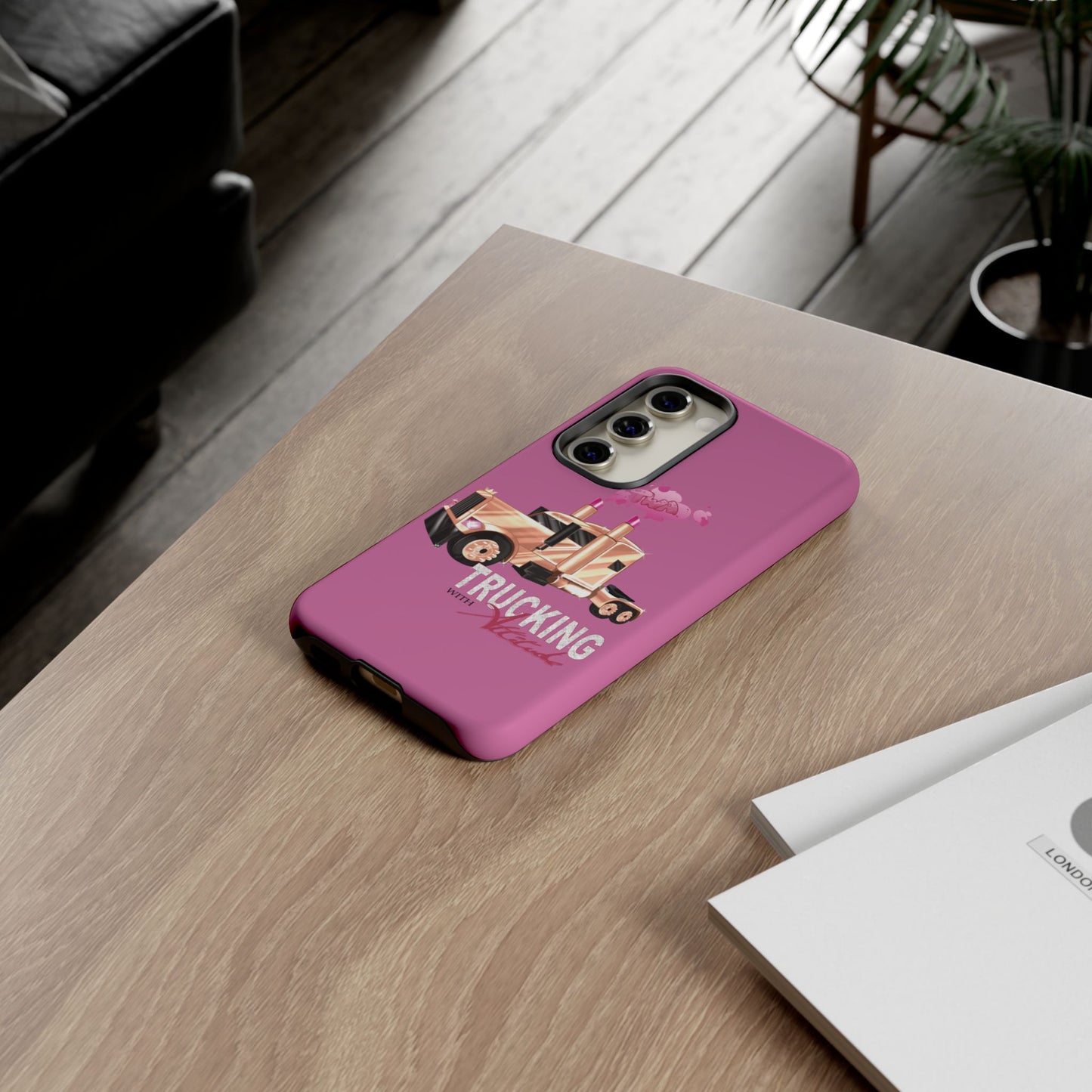 Trucking Phone Case - Tough Cases with Pink Truck Design