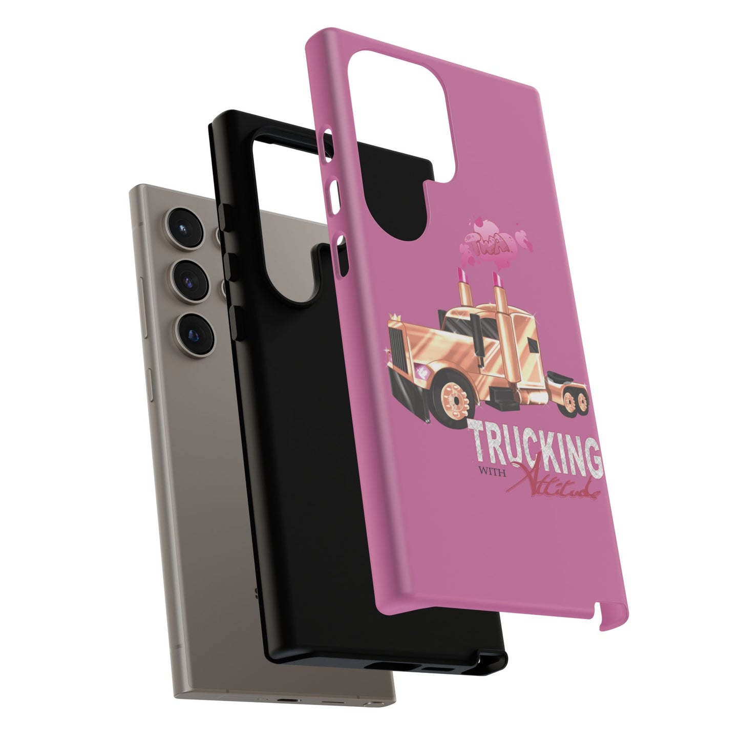 Trucking Phone Case - Tough Cases with Pink Truck Design