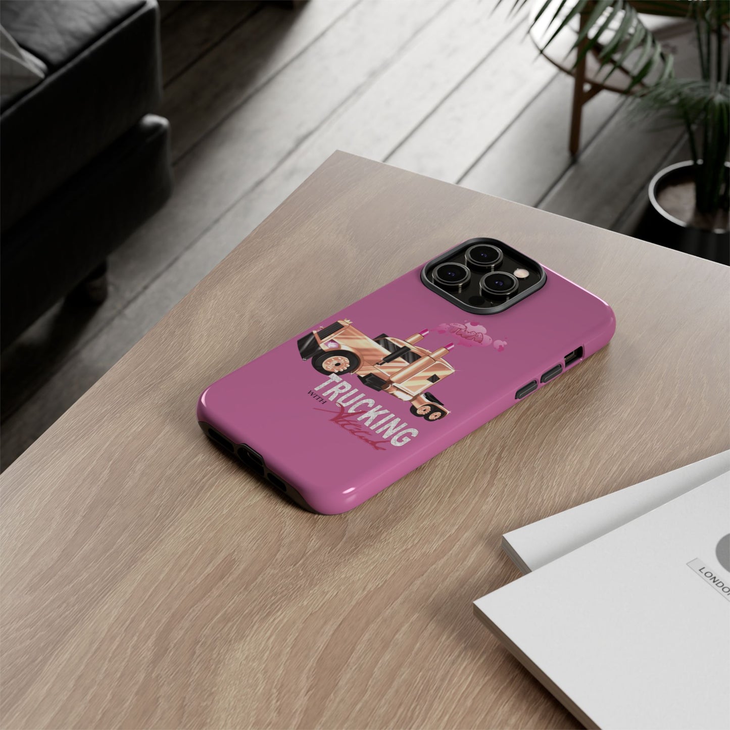 Trucking Phone Case - Tough Cases with Pink Truck Design